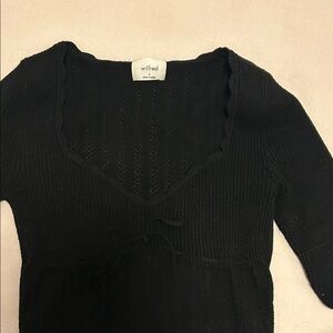 Aritzia Wilfred Black Long Sleeve Ribbed V-Neck Top